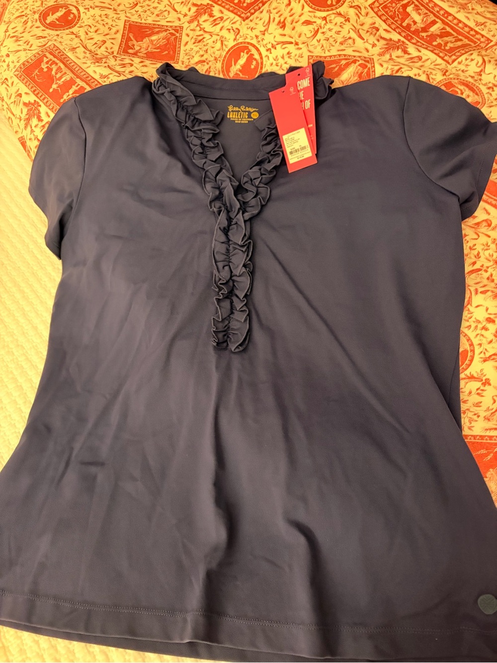 Lilly Pulitzer Frida Navy Ruffle V-Neck Women's Top